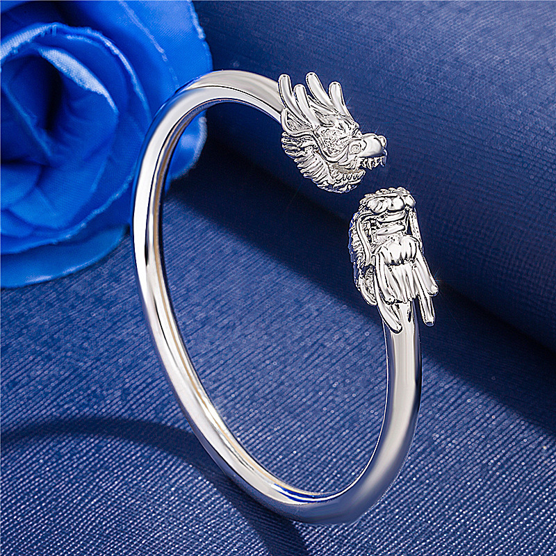 Frauen herren Dominierenden Drachen Kopf Armreif Armbinde Motorrad Party Ebene Armreif Punk Hüfte hüpfen Schmuck Zubehör: Silber überzogen