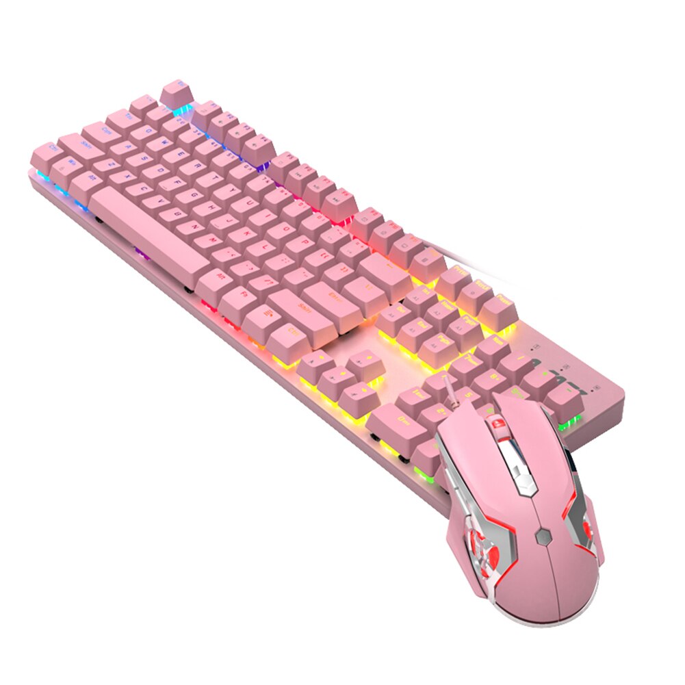 USB Wired Pink Real Mechanical Keyboard and Mouse Set with Blue Switch Cute Girls E-sports Gamer Computer Peripherals Keyboard