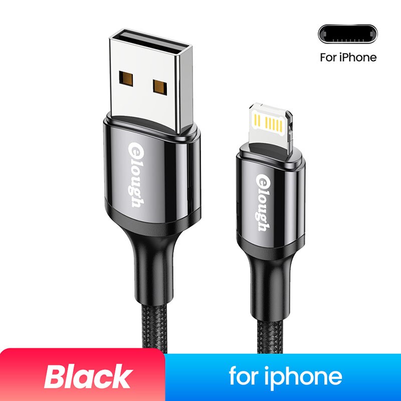 Elough Usb Kabel Voor Iphone 13 12 11 Pro Max X Xr Xs 8 7 6S 6 Snelle Telefoon opladen Lader Verlichting Kabel Voor Ipad Usb Data Cord: black for iPhone / 5m