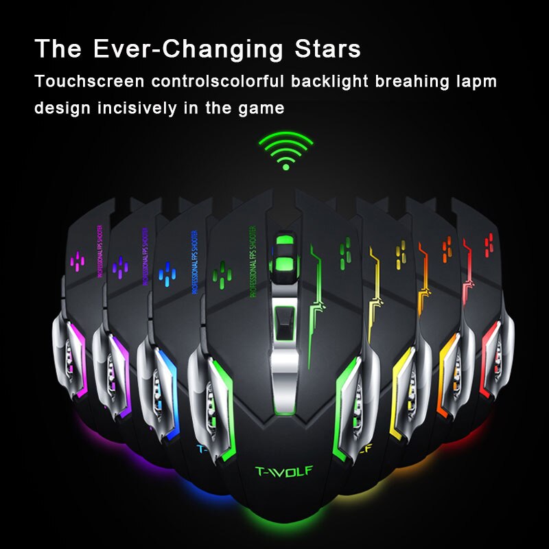 Kabellose gaming-maus, wiederaufladbar, leise, mit kühlender atemlampe, ergonomisch, reaktionsschnell, für laptop, pc, macbook und büro.