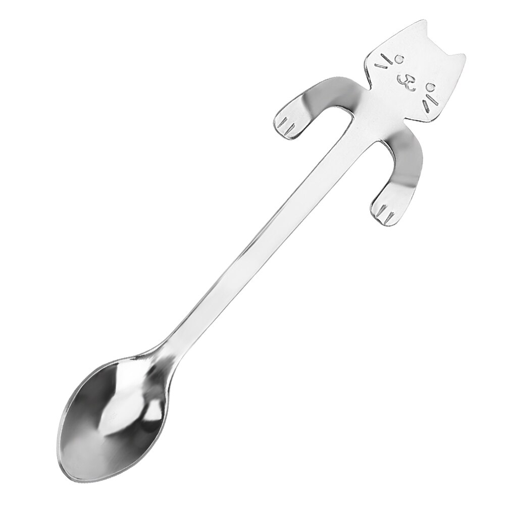 Mini Stainless Steel Tea Coffee Spoon Cute Cat Teaspoons For Bar Party Tableware Ice Cream Dessert Spoons Drinking Tools: Silver