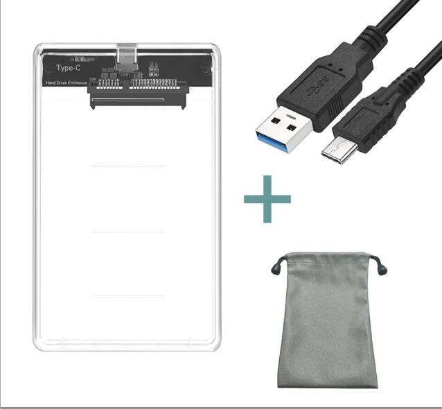 CHIPAL-carcasa transparente para disco duro Sata a USB 2,5, caja de HDD de 3,1 pulgadas, Adaptador tipo C, 2TB gratis, 5gbps, compatible con UASP: With Cable Bag