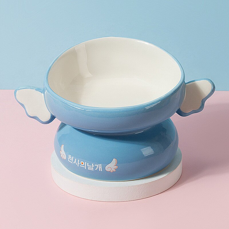 Kat Kom Keramische Cartoon Sprite Tall Kattenvoer Kom Beschermt Cervicale Wervelkolom Kat Rijstkom Hond Feeder Anti-Kantelen kat Bowls: blueB