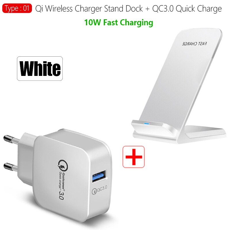 Draadloze Fast Charging Stand Voor Iphone 11 Pro Xs Max 8 15W Qi Draadloze Oplader Snel Opladen Stand Mobiele telefoon Oplader: 10W White and QC3.0