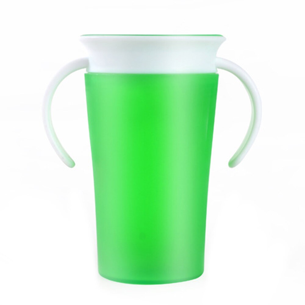 360 derece döndürülebilir bebek öğrenme içme bardağı çift saplı kapaklı sızdırmaz bebekler su bardakları şişe silikon: Green With Handle