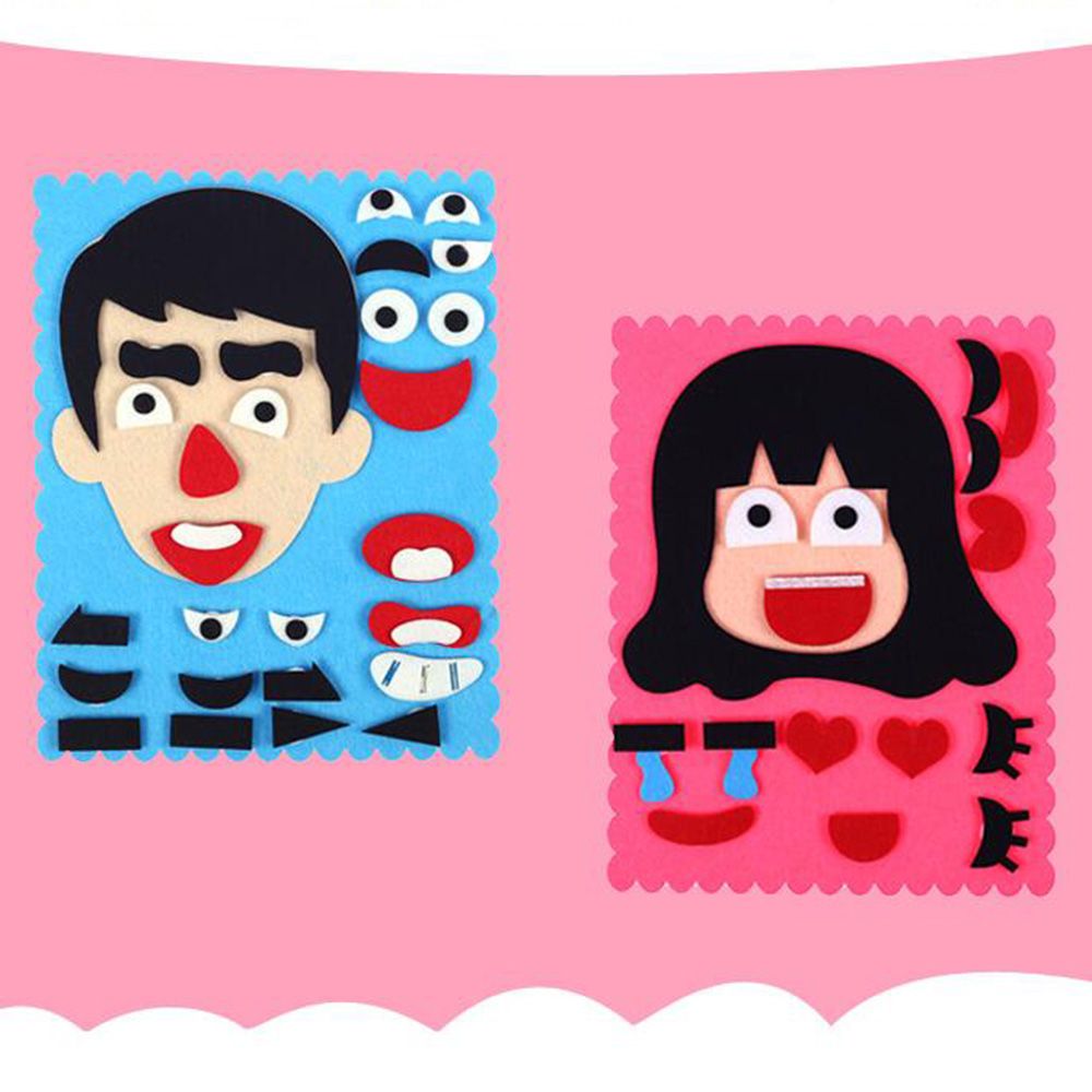 Diy Emotie Veranderen Puzzel Speelgoed Gezichtsuitdrukking Grappige Humor Non-woven Kinderen Handgemaakte Gezichtsuitdrukkingen Stickers