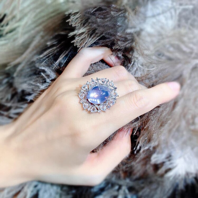 Bague de couleur argent exquise avec dégradé de cristal rose violet, pierre CZ Vintage pour dames, bijoux de déclaration de fiançailles de mariage