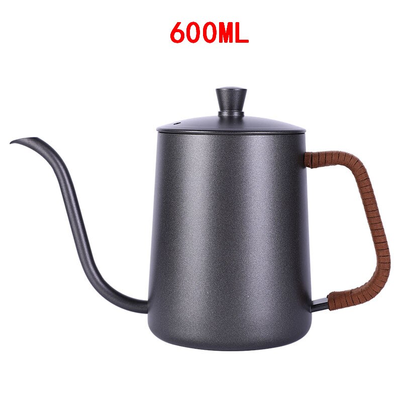 Teflón negro de 350ml y 600ml con recubrimiento de 5mm, boquilla de cuello de cisne, tetera de acero inoxidable para café, tetera de goteo para café por goteo: 600ml Black Leather