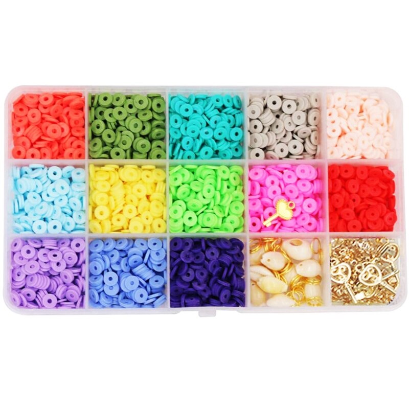 Flat Round Polymer Clay Spacer Beads Set for Jewelry Making Bracelets Necklace Earring DIY Craft Kit with Pendant