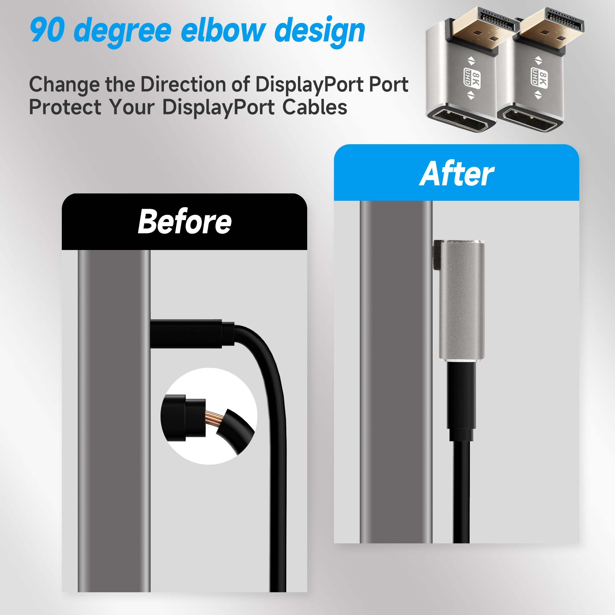 Vergulde Verticale Bocht Adapter DP1.4 8K60Hz Monitor Computer Grafische Kaart DP Interface Uitbreiding Aluminium Shell