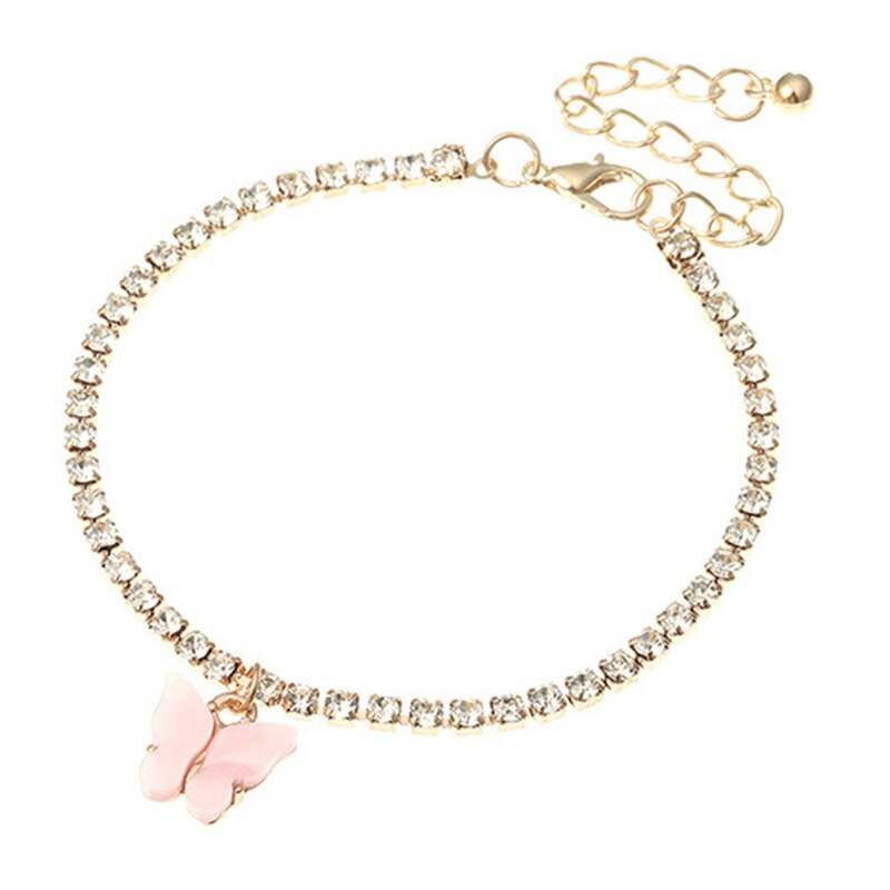 Nowy kubański Link bransoletka motyl złoty kryształ Rhinestone Charms łańcuch ręczny bransoletka dla kobiet biżuteria hurtowo