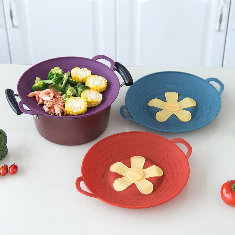 32CM Silicone Anti-Spill Pot Lid High Temperature Resistant Splash-Proof Anti-Boiling Thickened Pot Lid Kitchen Petal Fresh-Keep