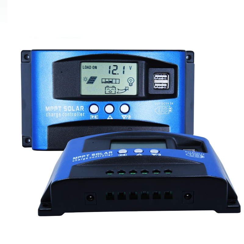 100A/60A/50A/40A/30A 12V 24V Auto Solar Charge Controller MPPT Controllers LCD Dual USB 50V Output Solar Panel PV Regulator
