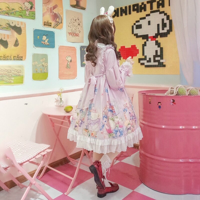 Vestido gótico lolita de diario para niña, vestido Kawaii de manga larga con conejo suave, japonés, para Otoño e Invierno