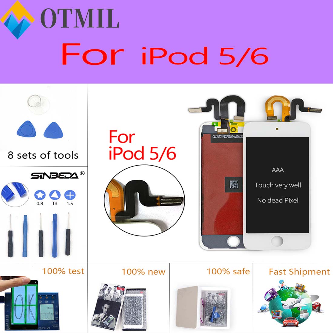 Sinbeda AAA + LCD Voor iPod Touch 4 5 6 LCD Touch Screen Digitizer Vergadering Voor iPod Touch 5 6 Scherm Geen Dode Pixels
