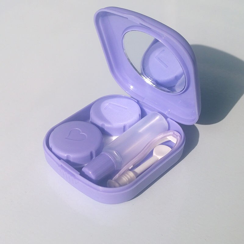 Let at bære rejsebriller kontaktlinseræske mini firkantet kontaktlinsetaske rejsesæt øjne plejesæt spejl container holder: Lilla