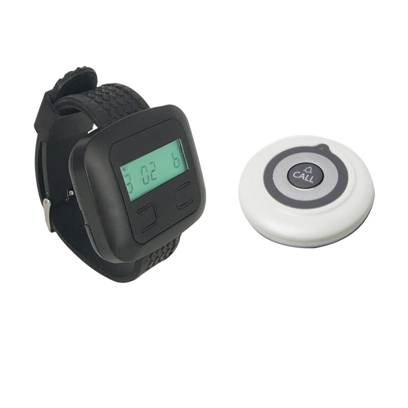  Wireless Waiter Calling System 1 Wrist Watch Receiver +2 Super Thin Call Buttons For Restaurant Coffee Shop: white