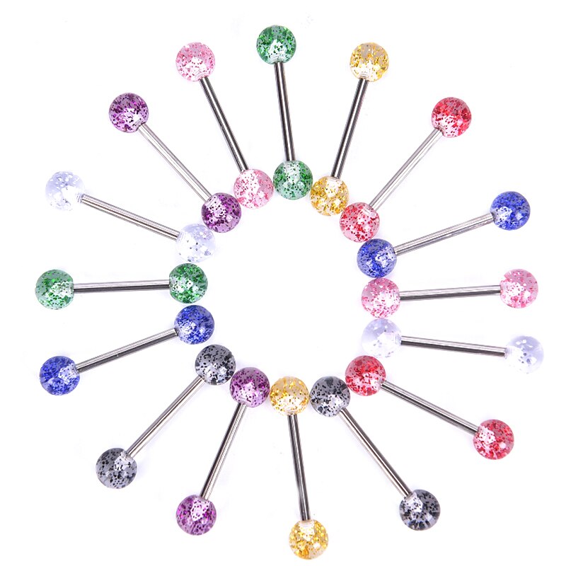 8 stks/set Chirurgisch Staal Glitter Tong Piercing Ball Barbell Bar Tong Ring Body Studs Piercing Sieraden Vrouwen Mannen Piercing