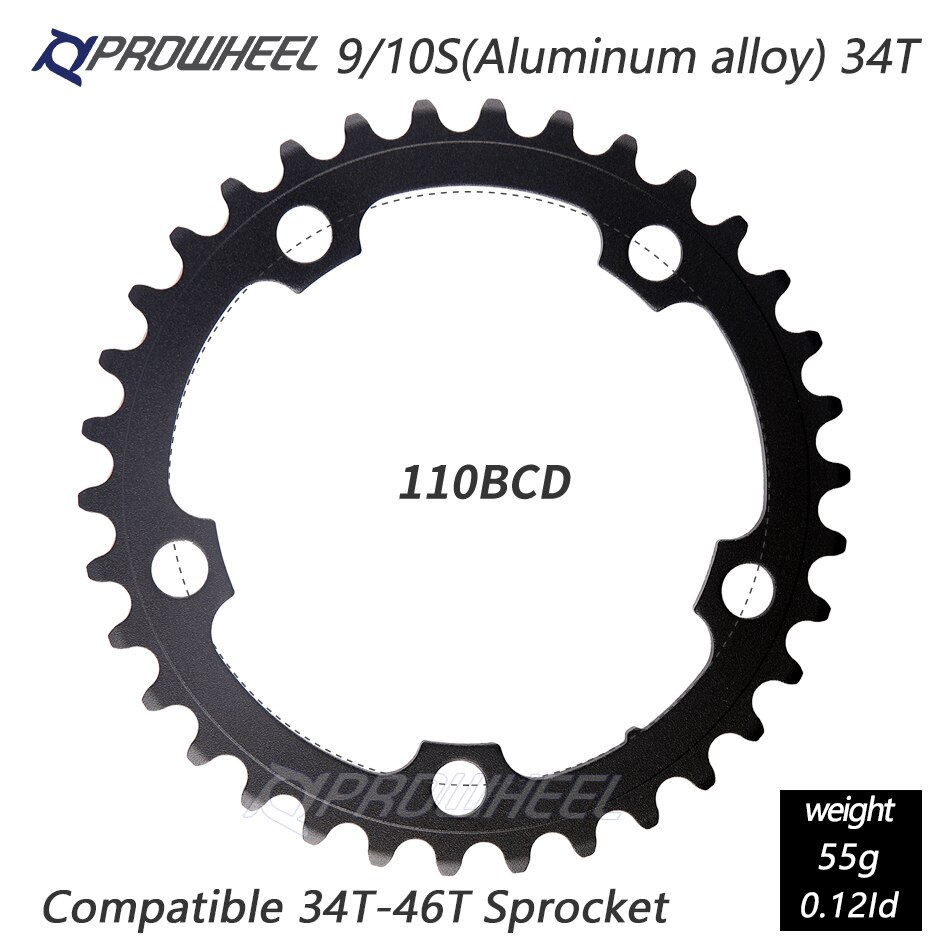 Prowheel Racefiets Kettingblad 110/130BCD 34/39/50/53T Tandwiel AL-7075 Cnc 8/9/10/11 Speed Chainwheel Crankstel Tandplaat Onderdelen: 5h 110bcd 34t Al
