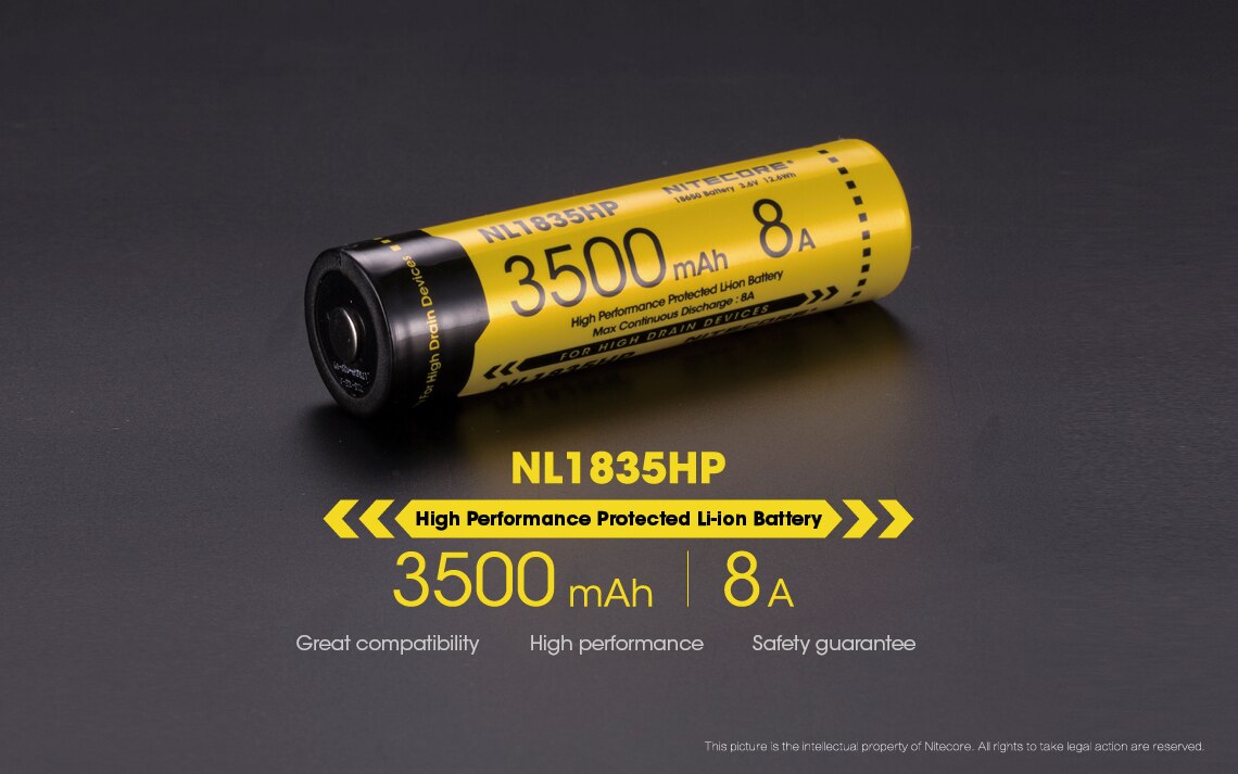 Nitecore NL1835 NL835HP rechargeable battery 18650 3.6V Li-ion 3500mAh Output 8A/2A