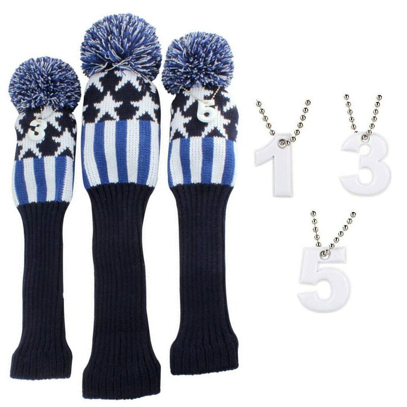 Knitted Pom Pom Golf Wood Head Cover Driver Fairway Hybrid No.1 3 5 Anti-Wrinkle Washable for Men Women Kids