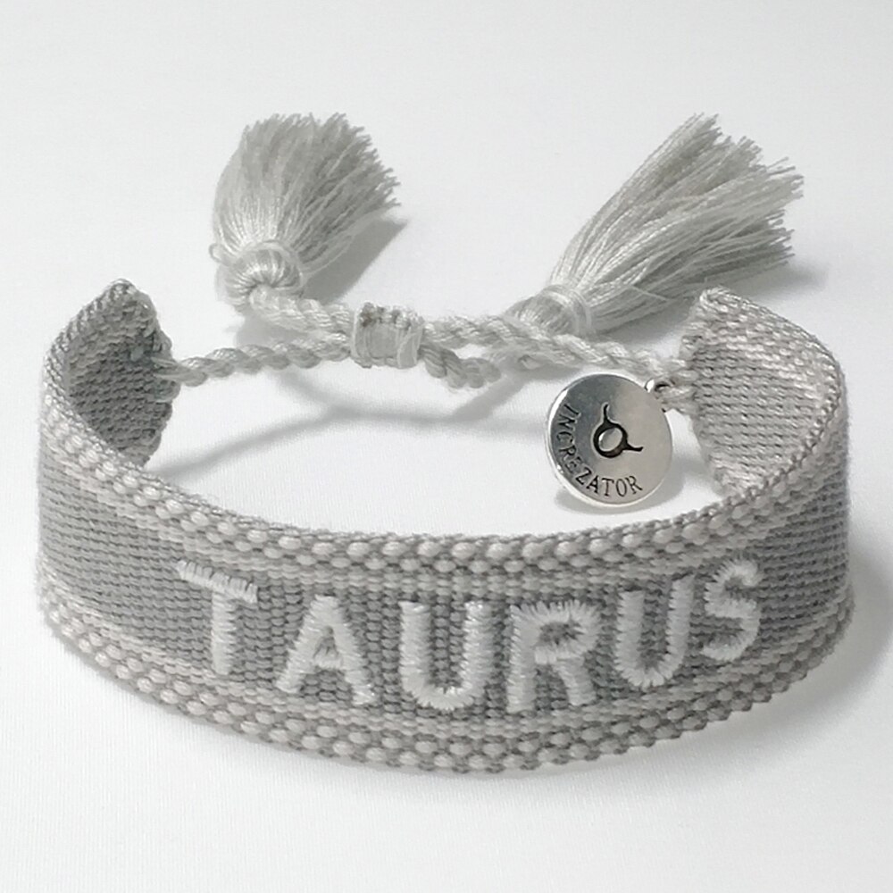 Bracelet tressé en coton, en tissu brodé à la main avec glands, taille réglable: TAURUS