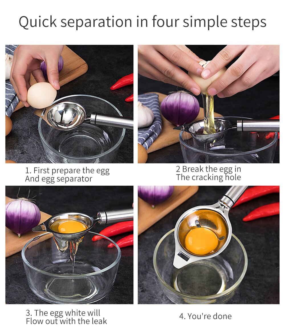 Rustfrit stål æggehvide separatorværktøjer ægblomme filter gadgets køkken tilbehør adskille tragt ske ægdeler værktøj