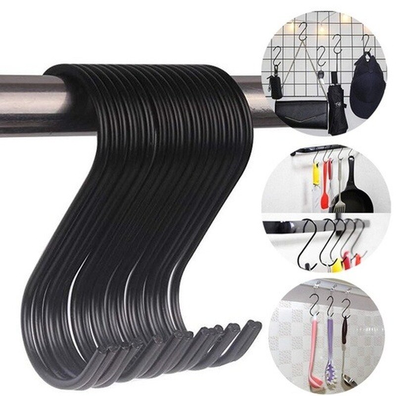3pcs Black Round Heavy-Duty S Shaped Hooks Kitchen S Type Hooks