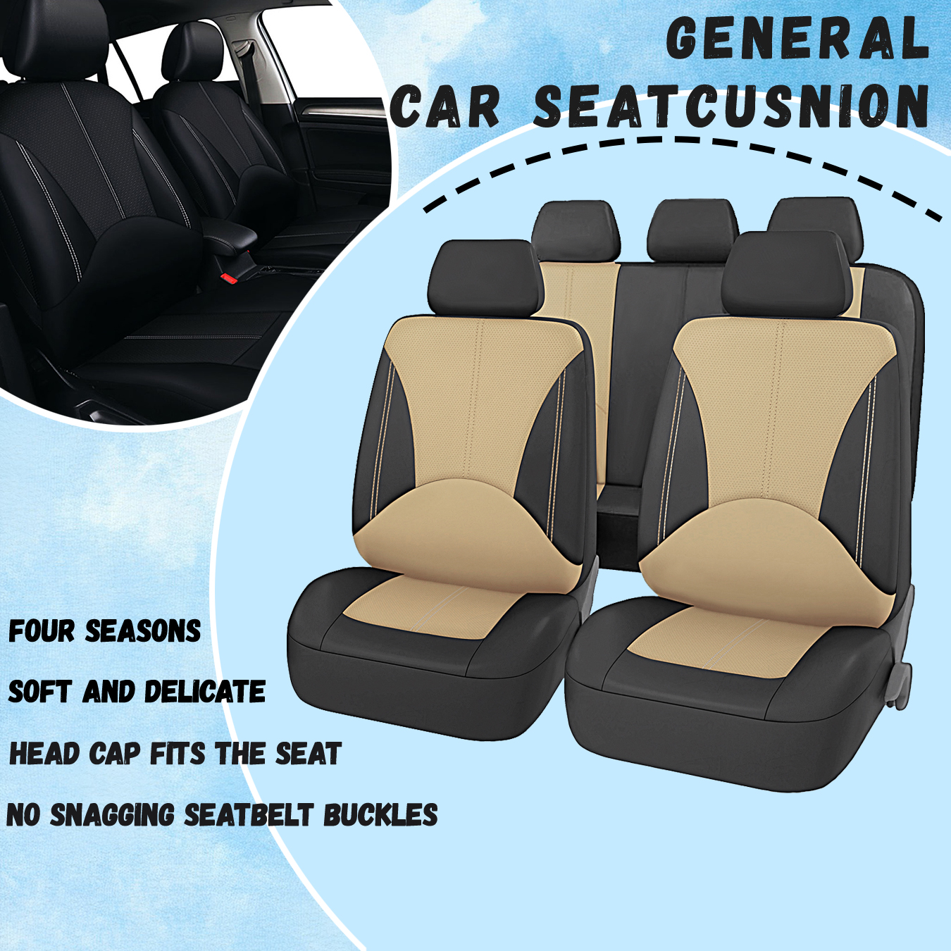 Kunstleer autostoelhoezenset Ademend autostoelkussen Universele, volledig verpakte stoelhoes Compatibel met airbag: KARMELOOS