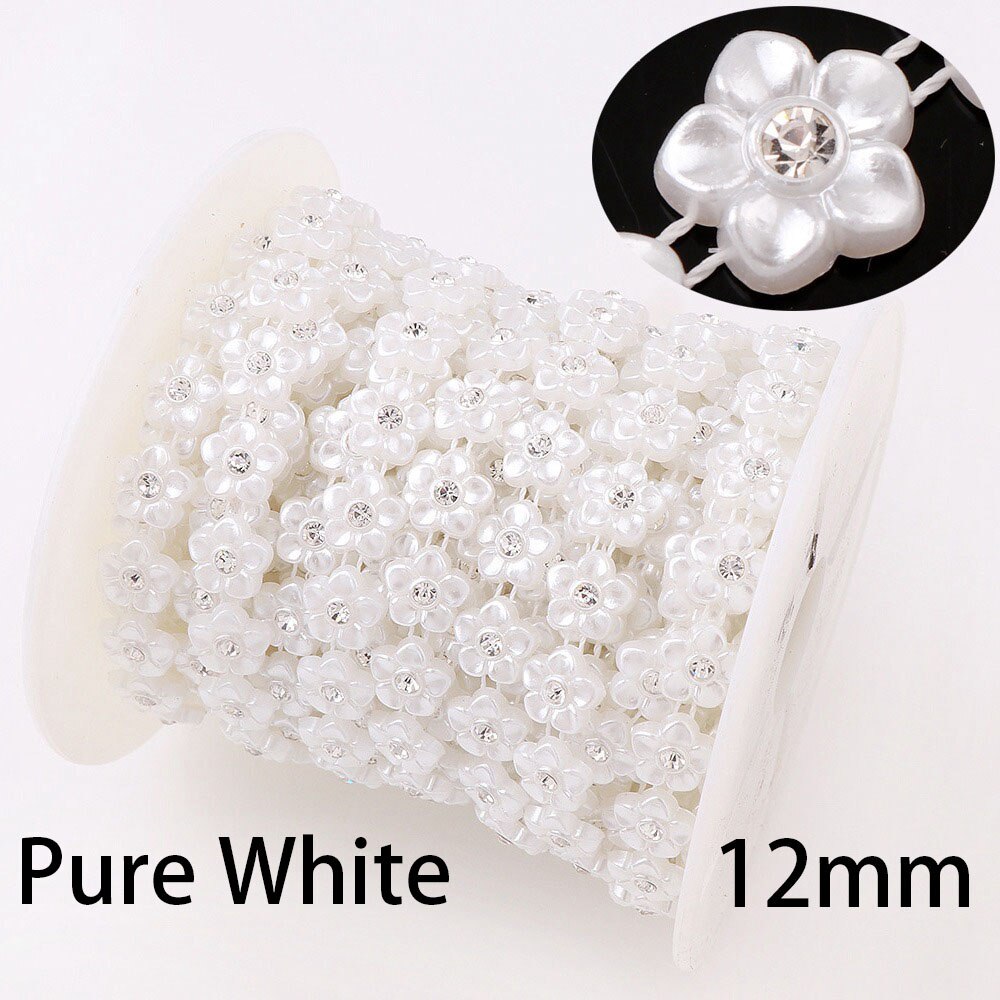 Línea de pesca con forma de flor, 1 yarda, cadena de cuentas de perlas de espalda plana Artificial para materiales de decoración para boda DIY, accesorio