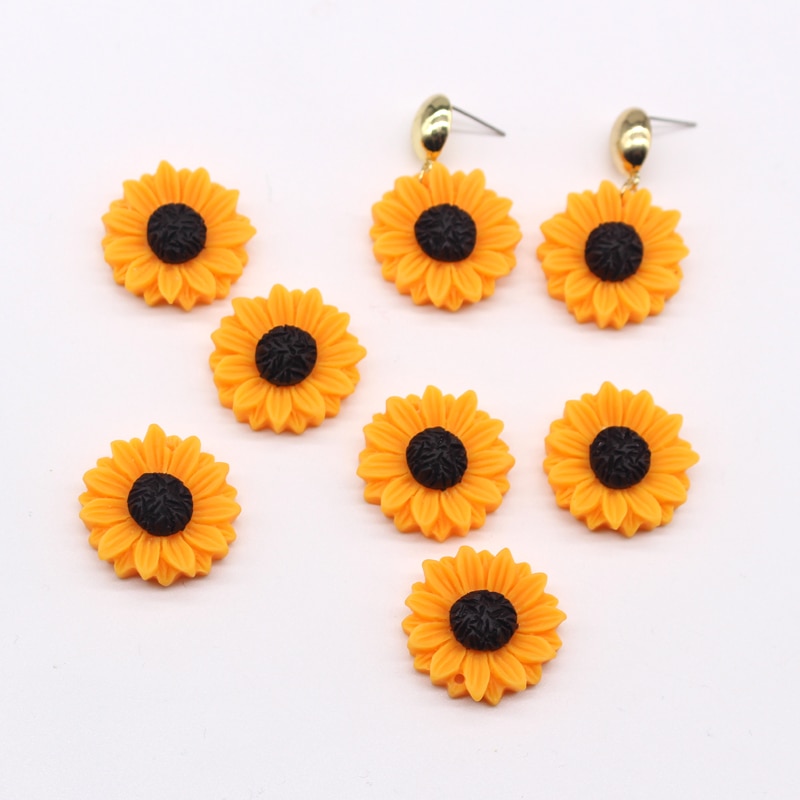 10pcs 25mm Yellow Daisy Flower Earring Resin Charms Flatback Cabochon Bead Diy Craft Brooch Patch Handmade Jewelry Accessory