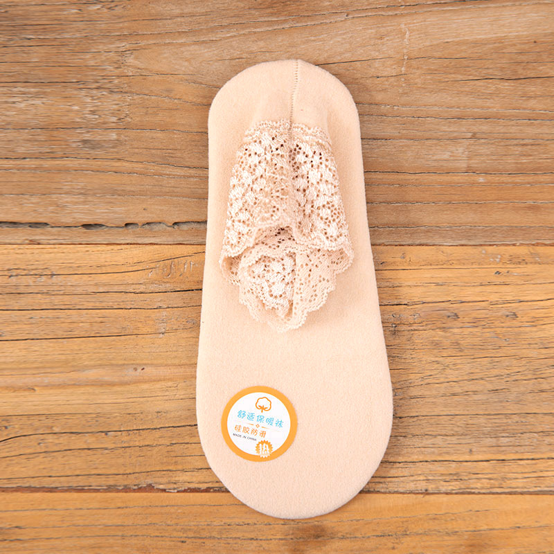 Lace Warmer Socks Women Breathable Warmer Socks Solid Color Boat Comfortable Cotton Ankle Socks with Lace: Wheat