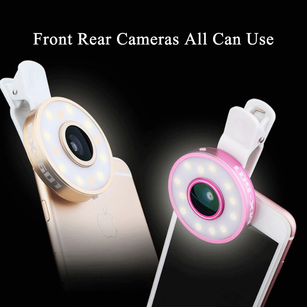 6 in 1 Filling Light 8 LED Ring llight Wide-angle Fish-eye Lens Universal Selfie Phone Lamp Fisheye Lens Phone llight