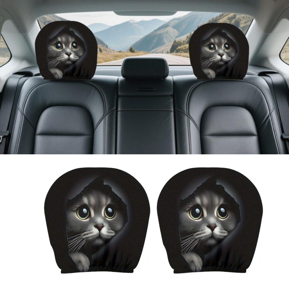 Funda para reposacabezas de coche con estampado de cara de gatos, funda de almohada lavable para asiento de coche, gatos realistas que muestran sus caras, 2 uds.