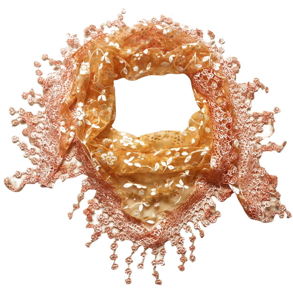 Triangle Women Scarf Lace Floral Summer Beach Tassel Scarves Chiffon Silk Wrap Pashmina Stole Foulard 9M15: Orange 