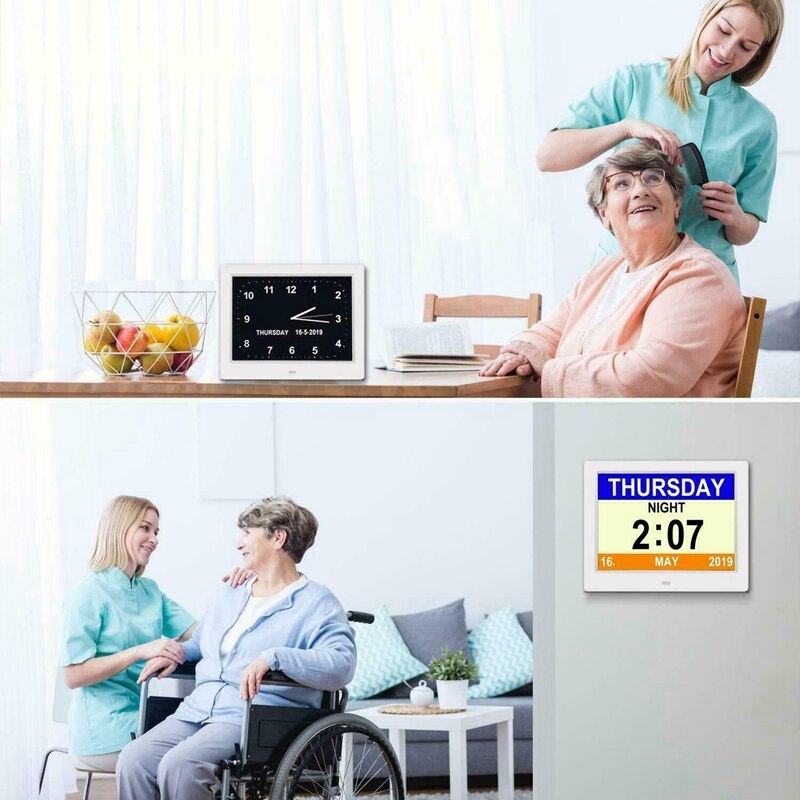 8 Inch LED Time Week Date Calendar Digital Alarm Clock for Elder People with Remote