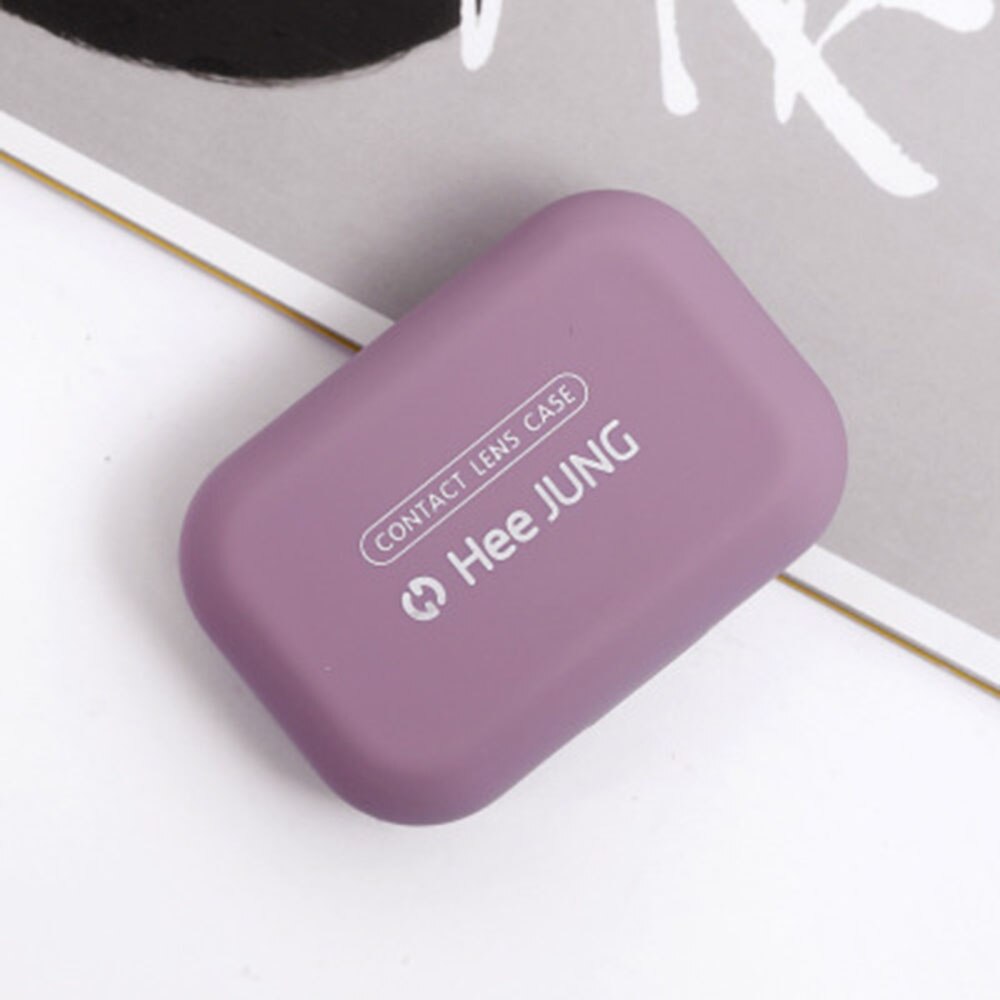 1pc Frosted Mini Rubber Paint Square Contact Lens Case With Mirror Women Colored Contact Lenses Box Eyes Contact Lens Container: purple