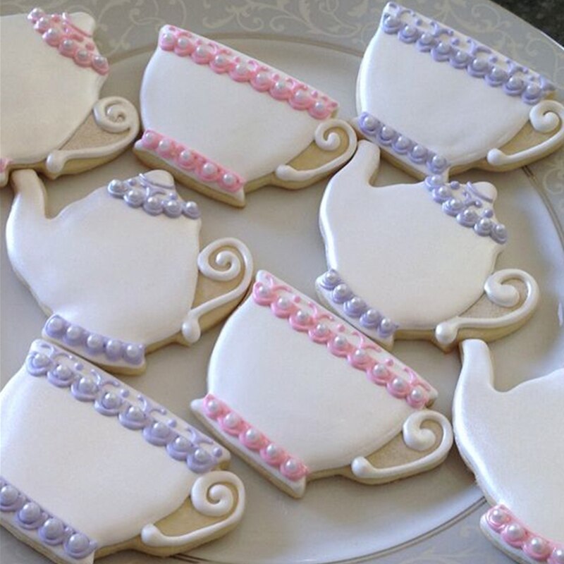 KENIAO Tea Set Cookie Cutter Set - 2 Pieces - Tea Party Biscuit Fondant Bread Pastry Molds - Stainless Steel