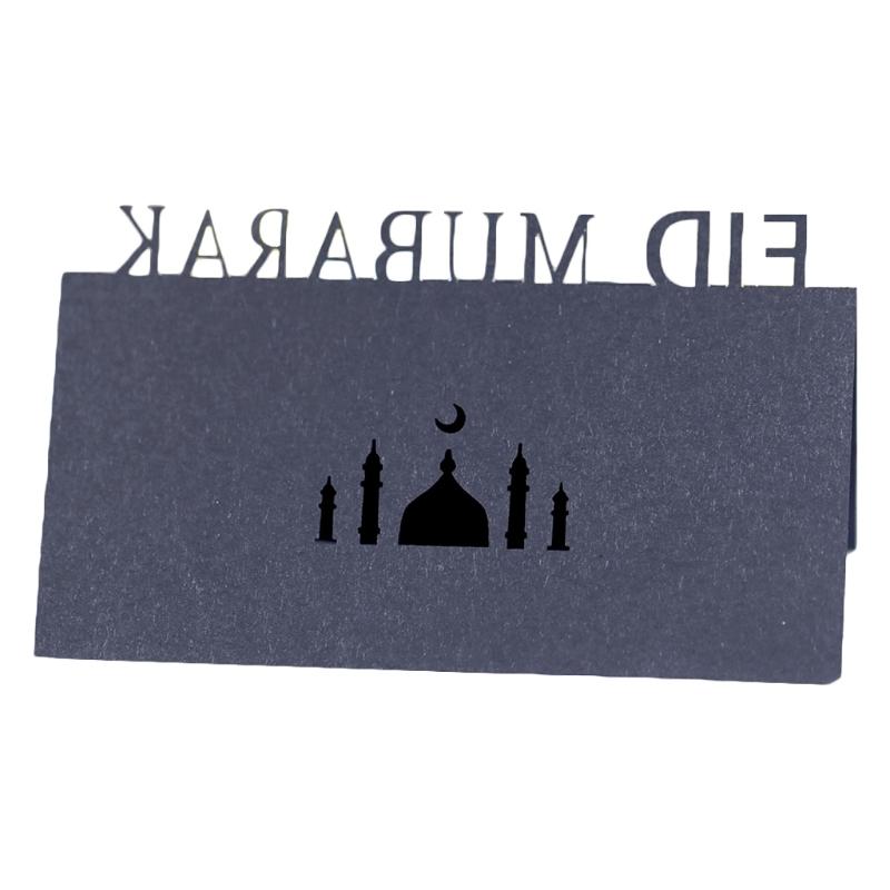 100Stck Buchstaben Eid Mubarak Tisch Karte Ramadan Aushöhlen Palazzo Mond Placecard: Schwarz