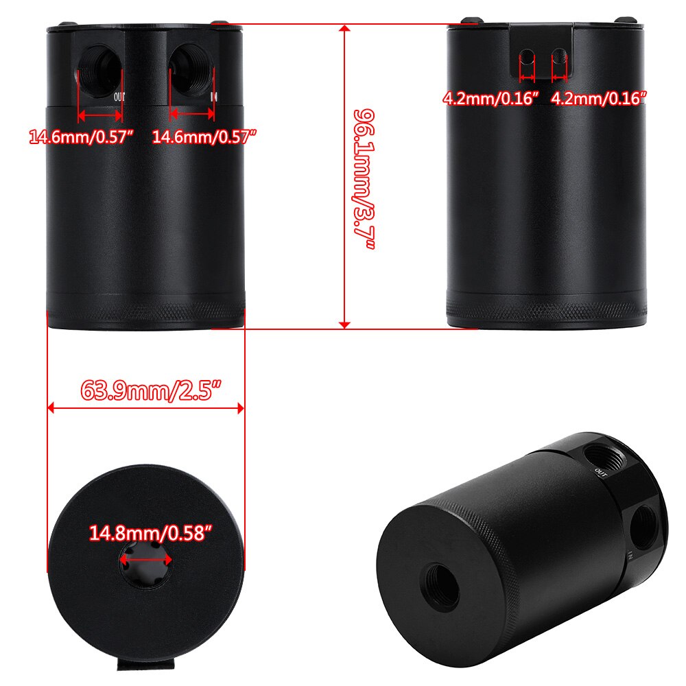 VR - 3/8" NPT Inlet Outlet 2-Port Compact Baffled Oil Catch Can Tank VR-TK91