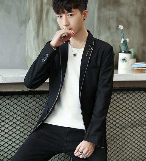 Mens casual blazers pak jasje Witte rand poly viscose Mannelijke kleding voorjaar slanke M-3XL revers pin: ASWS1813 Black / M