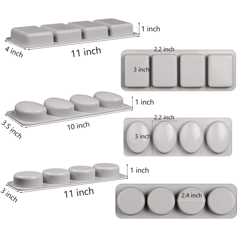Silikon tvålformar runda ovala & rektangel silikonformar -3 st tvålformar för tvåltillverkning och ljus