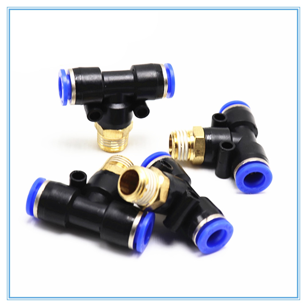 Air Connector Fitting T Shape Tee 12mm-4mm Hose Pipe to 1/8&quot; 1/4&quot; M5 3/8&quot; 1/2&quot; BSP Male Thread Pneumatic Coupler
