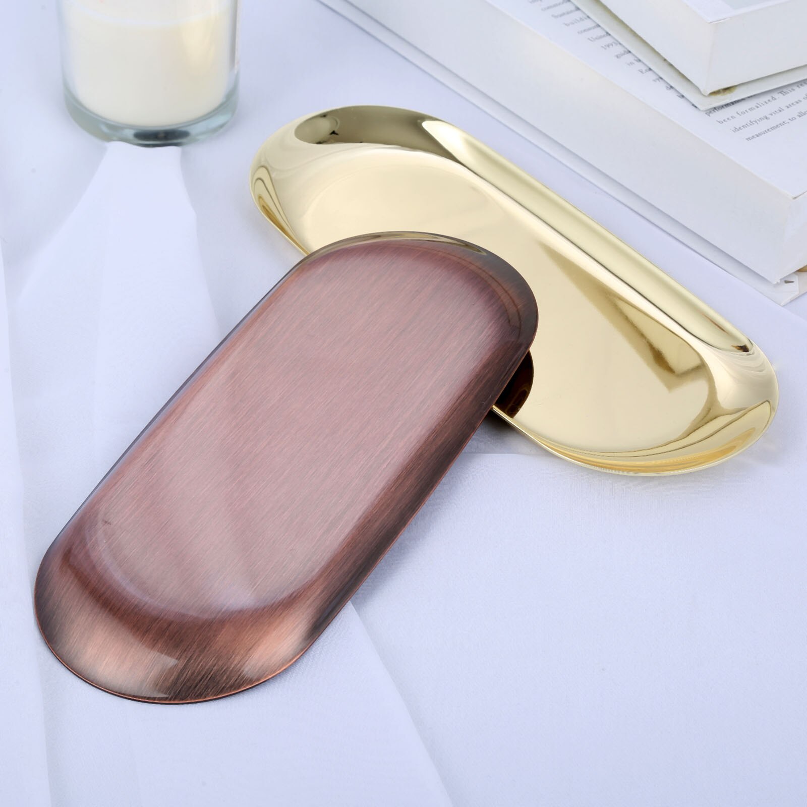 1Pc Rvs Kaars Lade Handdoek Opbergvak Ovale Schotel Plaat Cosmetica Sieraden Organizer Aromatherapie Lade Woondecoratie