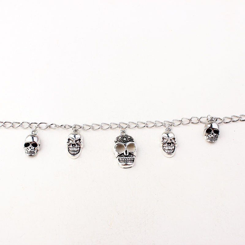 Bracciale alla caviglia con teschio per donna scheletro gotico stregoneria braccialetti Color argento sulla gamba estate spiaggia catena gioielli VGA006
