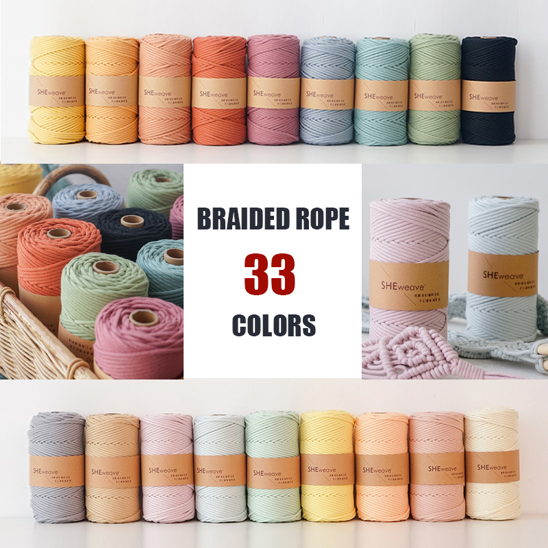 Cuerda de hilo de colores para manualidades, cordón de macramé de algodón trenzado de 3mm, para decoración del hogar y boda, DIY, 100M
