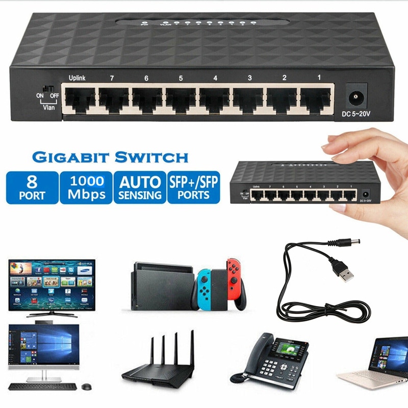 Mini USB Lan Poe Ethernet di Rete Desktop Switch 8 Port 10 100Mbps Internet Veloce Hub