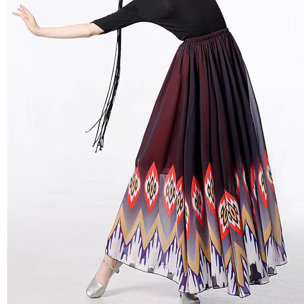 Danza popolare cinese classica flamenco danza esecutore abiti per le donne prestazione sul palco gonne da ballo costumi a 720 gradi: M / Oro