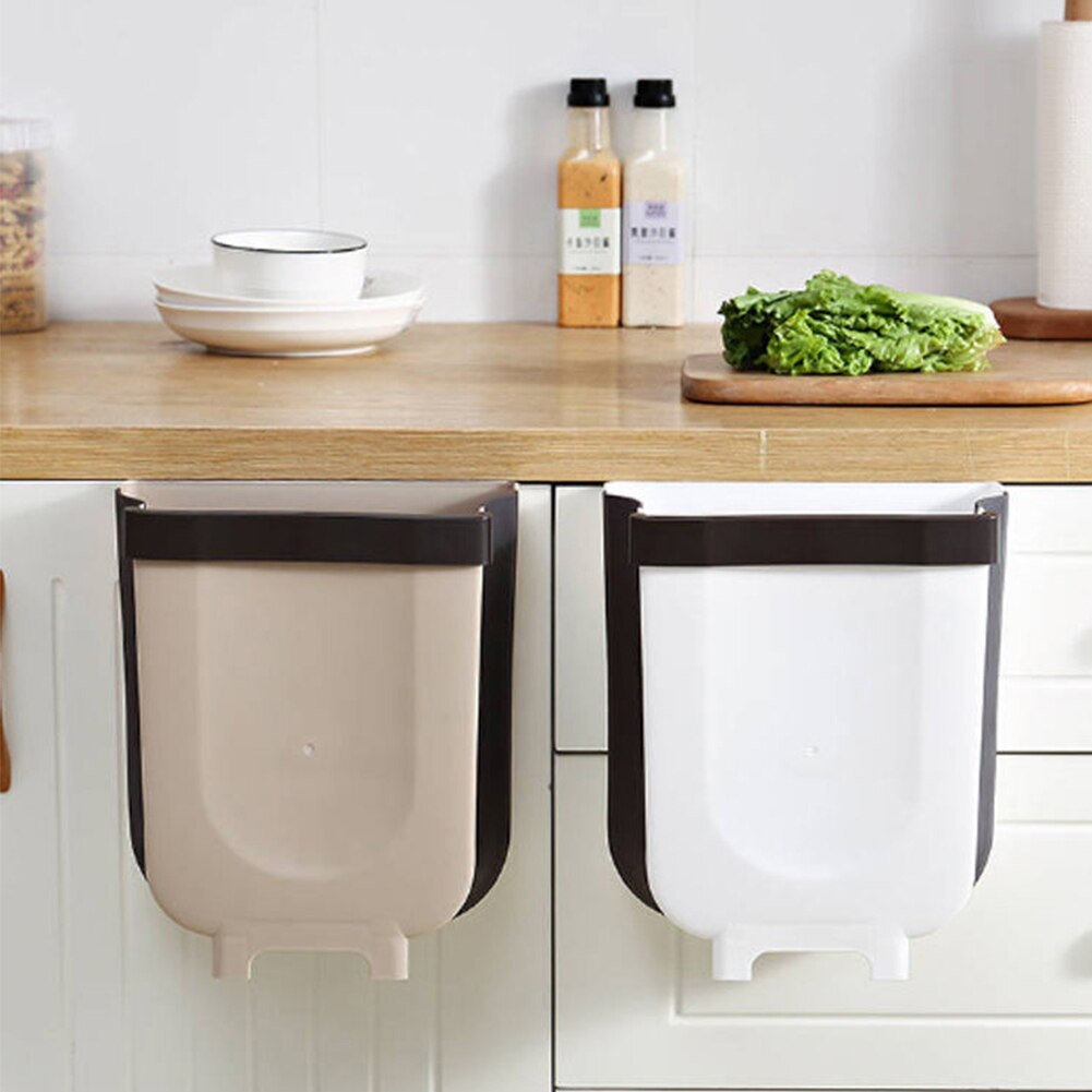 Wall Mounted Folding Waste Bin Kitchen Cabinet Door Hanging Trash Bin Garbage Car Trash Can Wall Mounted Foldable Cleaning