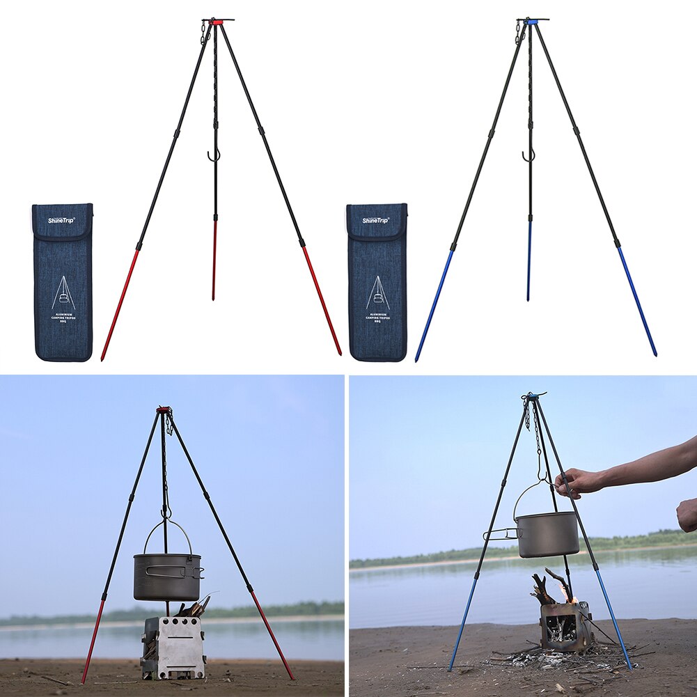 Verstelbare Outdoor Kampvuur Picknick Kookgerei Statief Ultra-Lichte Draagbare Aluminium Legering Opknoping Haak Keten Koken Pot Grill